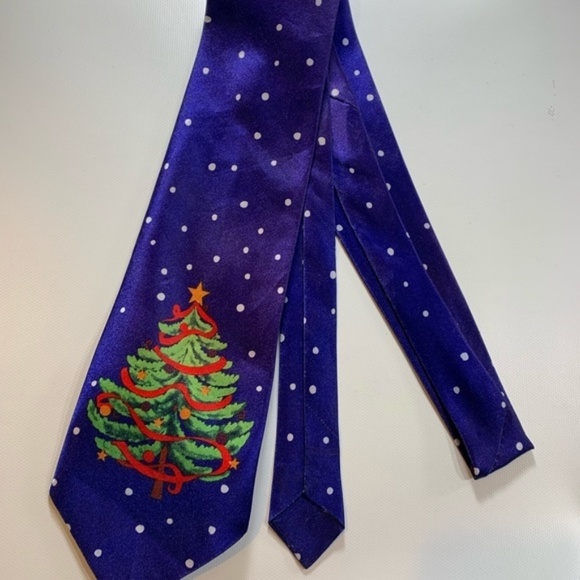 Tie | Christmas Tree Blue Tie Holiday Party Xmas - Picture 7 of 8